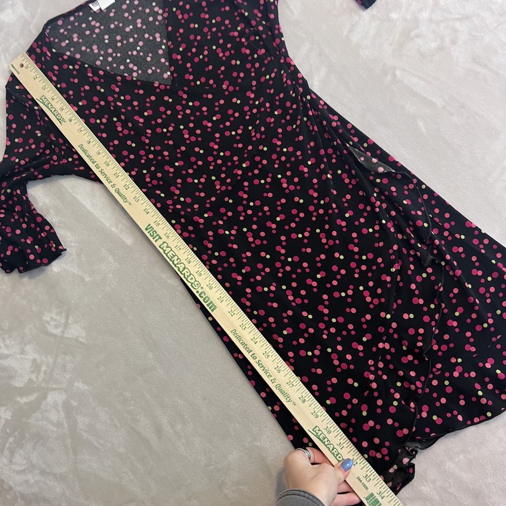 Vintage Y2K Faux Wrap Mini Dress Womens 6P Black Polka Dot Retro Party Feminine - Picture 7 of 10